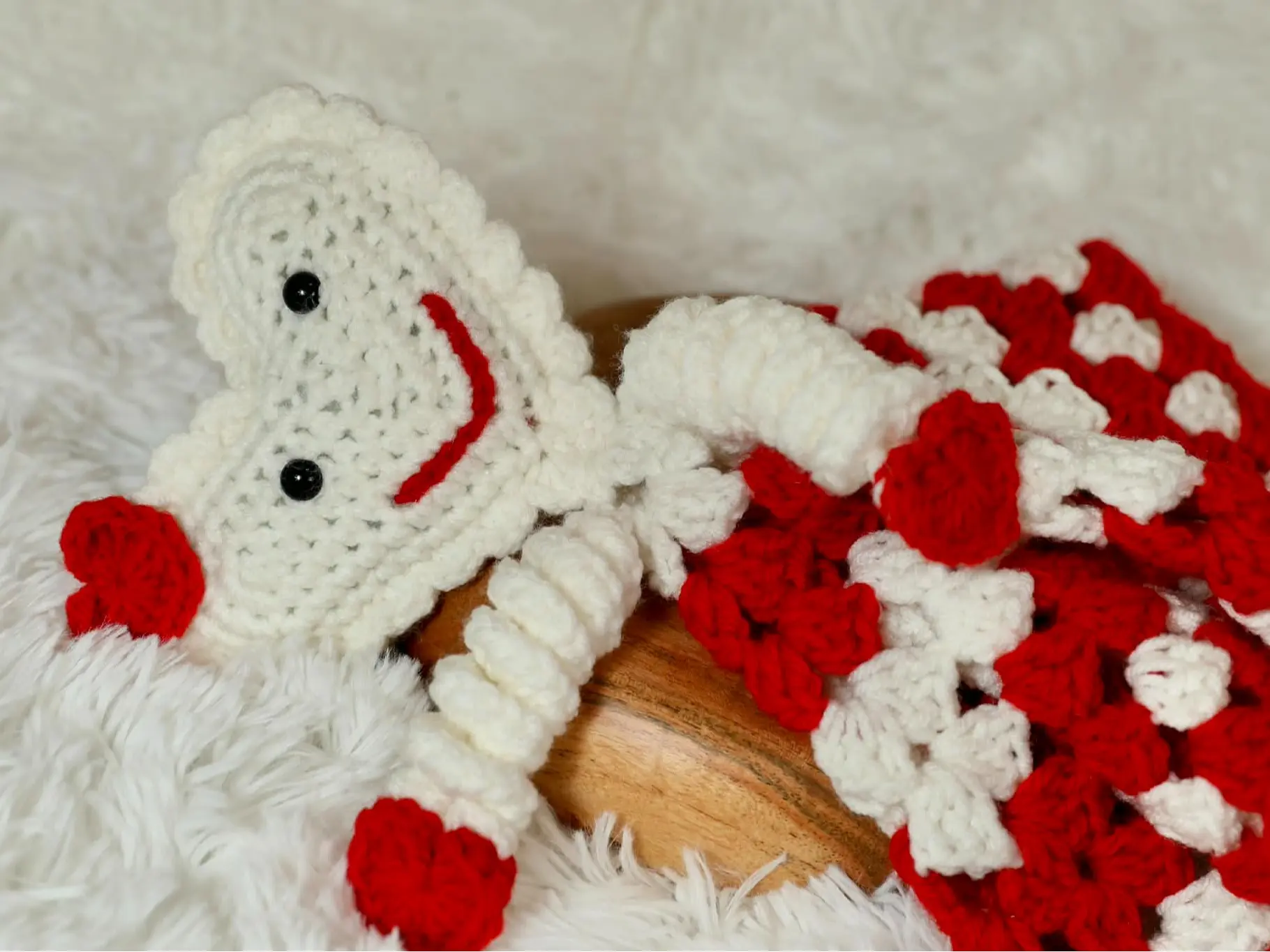Made to Order: Red & White Heart Lovey Security Blanket – Valentine’s Crochet Gift