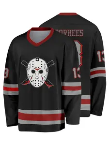 Movie Theme #13 Jason Voorhees Hockey Jersey, Breathable Fabric Quick-Dry, Sporty Loose-Fitting Long Sleeve, All Seasons Wear