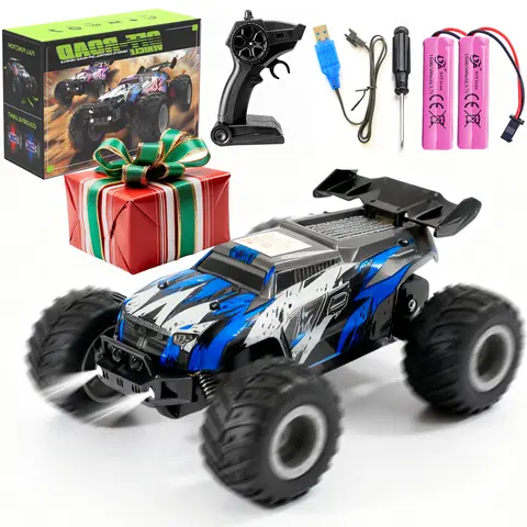 RC Monster Truck 20KM/H 2.4GHz Anti-Interference All Terrain with Body Lights 2 Rechargeable Batteries Christmas Birthday Gift for Kids Boys Girls