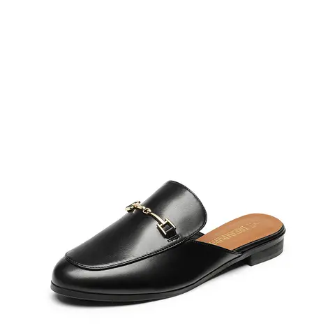 DREAM PAIRS Women's Black PU Buckle-Design Easy Slip-On No Heel Mules, Classic Flat Open-Back Clog Loafers Mules, Soft Cushioned Insole Casual-Chic Shoes,shoes for back to school,back to school shoes