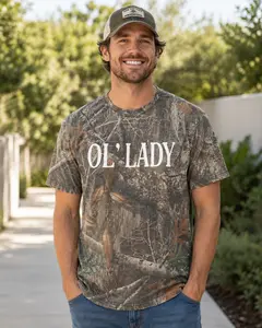 3D Camo Print T-Shirt for Men, Realistic Woodland Hunting Style Graphic Tee, Unisex Outdoor Nature Camouflage Short Sleeve Streetwear Top