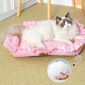 Plaid Foldable Cooling Pet Bed, Cute Summer Sofa, Non-Slip Dog/cat Bed, Suitable for Small Dogs and Cats, Comfortable and Stylish