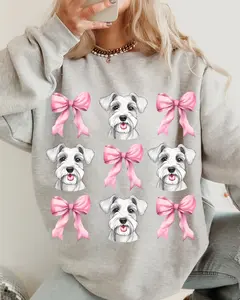 White Schnauzer with Pink Bows Dog Sweatshirt - Soft 50% Cotton 50% Polyester Pre-shrunk Classic Fit Athletic Rib Knit Collar Hoodie