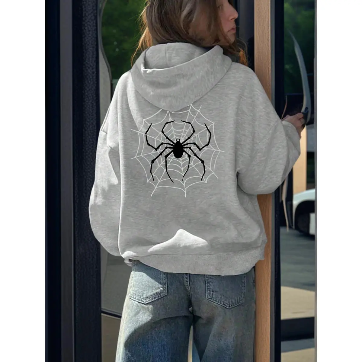 Lady's Casual Floral Print Pullover Hoodie, Soft Cotton Long Sleeve Sweatshirt for Everyday Autumn and Beach Wear, Women, Tops, Sweatshirts, Garment, Comfortable