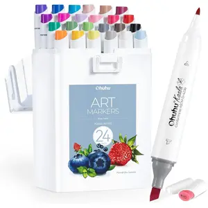 Ohuhu Alcohol Markers  Double Tipped Art Marker Set for Artists Adult Coloring  Alcoholbased Refillable Ink  24 Basic Colors  Slim Broad  Fine Dual Tips  Kaala Markers Pen Gift