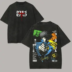 Men's Cowboy Bebop Printed Short-Sleeve Round Neck Streetwear T-Shirt, Unisex Everyday Fit Washed Top