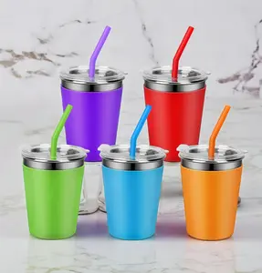 Rommeka 5 Pack Kids Tumblers with Lids and Straws, Upgrade 12oz Stainless Steel Cups for Toddlers and Adults - Bottle, Drinkware