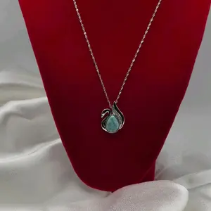 Larimar & Moissanite Sterling Silver Swan Pendant Necklace
