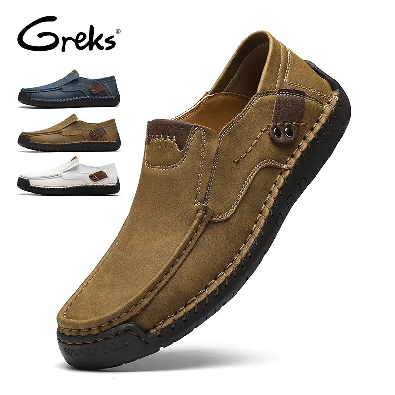 GREKS Men's Vintage Retro Slip-On Penny Loafer Moccasins, Classic Men's Footwear, Lightweight Comfortable Soft Bottom Breathable Flat Walking Driving Shoes (Yellow-Brown) - Father's Day Gift