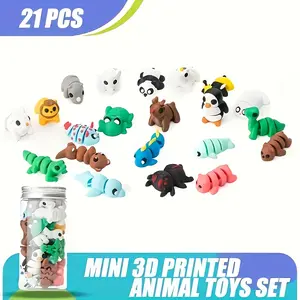 21/ 42pcs Mini 3D Printed Animal Toys Set - Ideal for Christmas Advent Calendar, Party Favors & Stocking Stuffers, Colorful & Lifelike with Movable Hinges, ABS Material