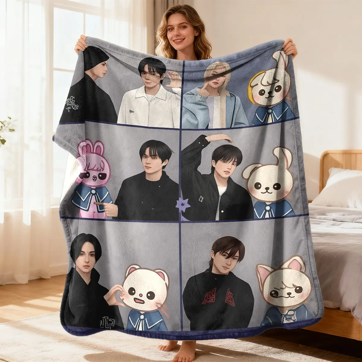 Idol Theme Blanket Soft Flannel All-Season Throw with Cartoon Character Design Modern Style for Living Room Bedroom Camping And Travel Perfect Gift for Fans