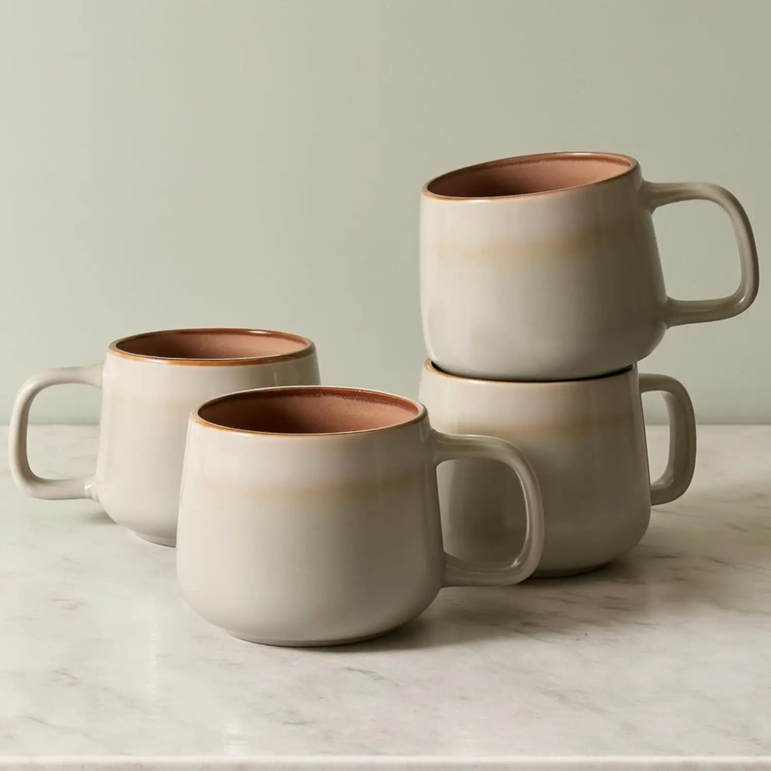 Ceramic Coffee Mugs Set of 4 | 12 oz Stoneware Coffee Cups | Lead-Free, Non-Toxic | Microwave and Dishwasher Safe | Comfortable Handle | Aesthetic Nordic Design for Tea and Latte | Sage Ash