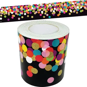 Colorful Confetti on Black Straight Rolled Border Trim - 50ft - Decorate Bulletin Boards, Walls, Desks, Windows, Doors, Lockers, Schools, Classrooms, Homeschool & Offices