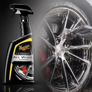 Meguiar's Ultimate All Wheel Cleaner, wheel cleaner spray, brake dust remover, road grime, color changing gel, purple reaction, brown grime lift, acid free, pH balanced, safe all wheels, painted brakes, chrome rims, alloy wheels, car detailing, truck SUV