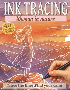 Ink Tracing – Woman in Nature: A Reverse Coloring Book for Women with 40 Calming Scenes and Positive Affirmations