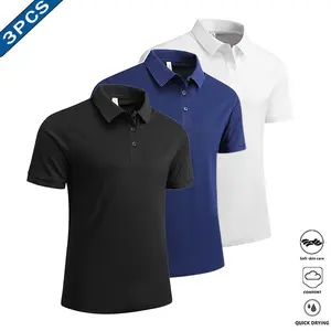Men's 3-Piece Polo Shirt Set - Skin-Friendly Soft & Comfortable Short Sleeve Tops for Everyday & Business Casual Wear