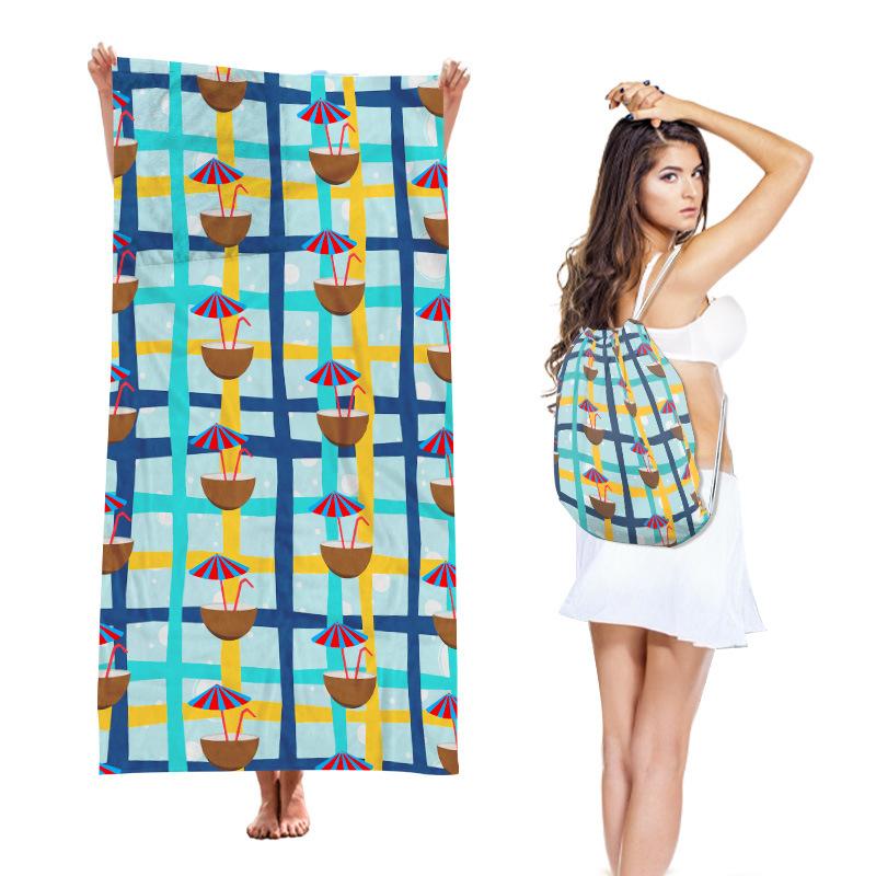 Two-in-One Beach Towel Backpack, Foldable Beach Towel Storage Bag, Microfiber Printed Beach Towel Yarn