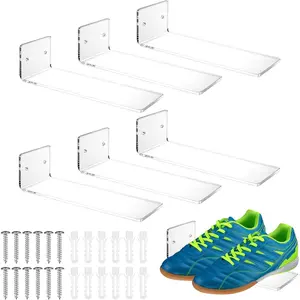 6 Pcs Acrylic Floating Shoe Display Shelves, Clear Wall Mount Levitating Sneaker Shelf for Collection Storage, Maximize Space in Bedroom Hallway Gaming Room