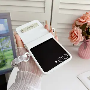 Luxury PC Phone Case with Lanyard Stand, Phone Accessory Compatible with Samsung Galaxy Zflip7/6/5/zflip3/4, Stylish Side Snap Cover