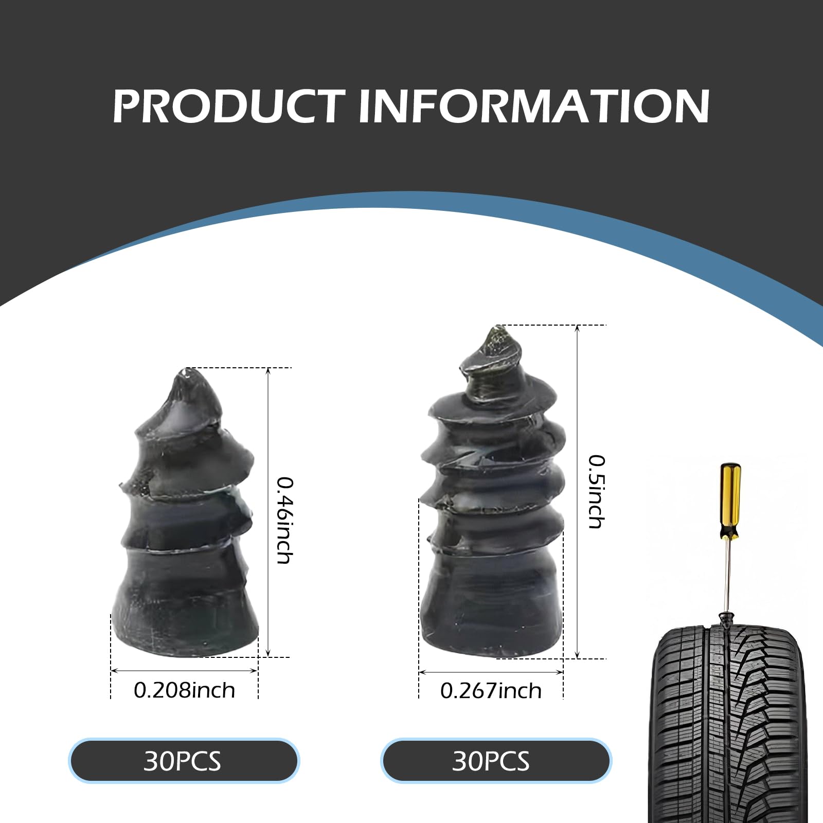 60PCS Tire Repair Rubber Nail Kit, Vacuum Screw In Tire Plugs, Fast Self-Service Wheel Nail Plug Repair Kits, Suitable for Car, Motorcycle, Truck, Tractor Tire Puncture Repair