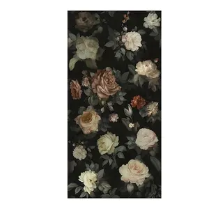 wallpaper 1pc Vintage Floral Self-Adhesive Wallpaper, Black Rose Background with Cream, Blush & Peach Roses, Washable Seamless Decorative Sticker for Living Room, Bedroom, Bathroom Renovation, Elegant Home Décor, Preppy Room Decor