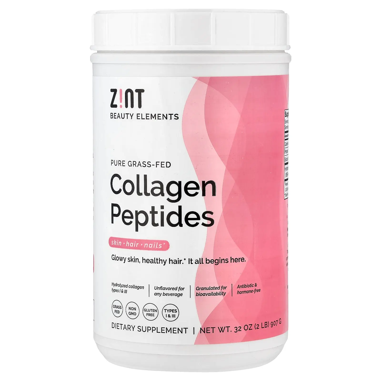 Zint Pure Grass-Fed Collagen Peptides, Unflavored, 32 oz (907 g)