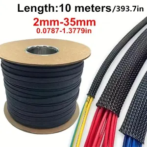 10 Meters Length Black Insulated Braid Sleeving 2/4/6/8/10/12/16/20/25/30/35mm Tight PET Wire Cable Protection Expandable Cable Sleeve Wire Gland Home Installation