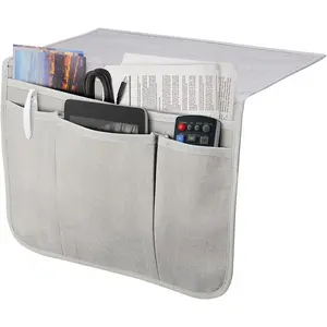 Bedside Caddy Bedside Storage Organizer Magazine Phone Tablet iPad Remote Holder, Organizer Caddy for Home College Dorm Bed, Sofa, Bunk Bed (Silver Gray)