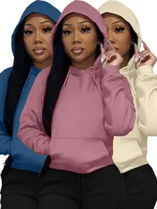 Women's Basic Solid Color Hoodie, Casual Long Sleeve Drawstring Hooded Sweatshirt for Fall & Winter, Women's Clothes for Daily Wear