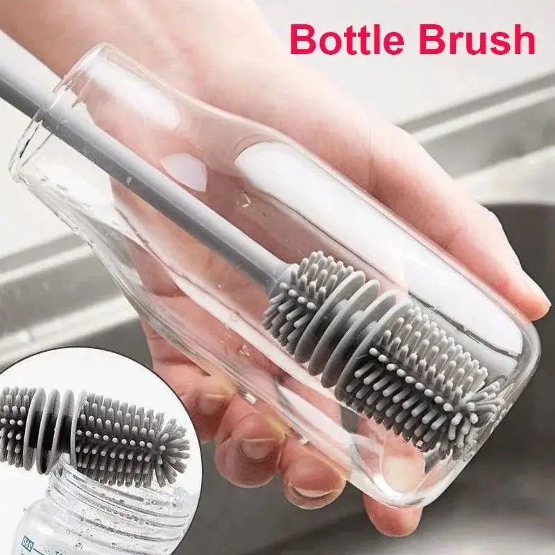 Long-Handle Silicone Bottle & Cup Cleaning Brush Tool, Silicone Bristles, Fits Baby Bottles & Cups