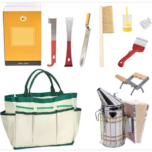 9 Pcs Beekeeping Tools Kit with Organizer Tote for Beekeepers, Necessary Beekeeping Supplies Bee Keeping Starter Kit Includes Bee Smoker Kit and Beehive Tools