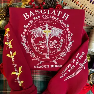 Embroidery Fourth Wing Dragon Sweatshirt, Dragon Rider Sweater, Fourth Wing Basgiath War College Hoodie for Bookish