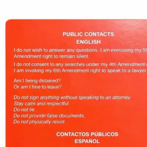 Red Card Public & Residential Contacts. Know your Rights Card (4x6)