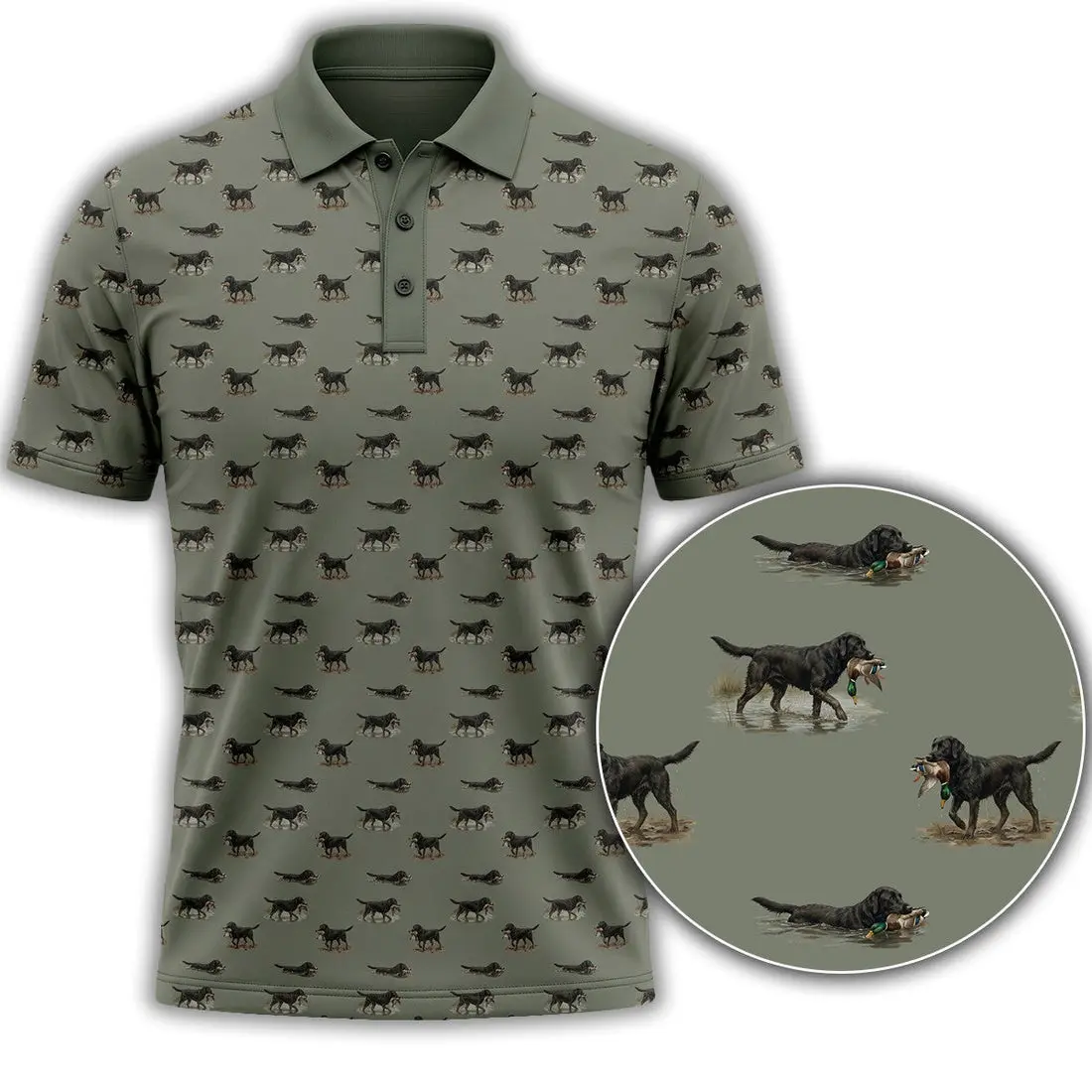 Men's Olive Green Duck Print Polo | Countryside Fashion & Casual Wear