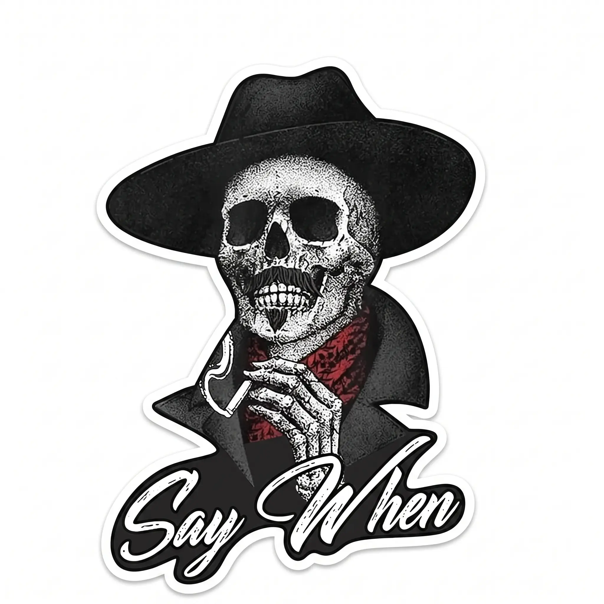 Say When Smoking Skull Sticker, Waterproof Vinyl Decal, Laptop Water Bottle Phone Sticker, Durable Outdoor Design