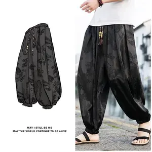 2025 Outdoor Pants For Men ice Silk Dragon Dark Flower Loose Bloomers High Quality Wide Leg Casual Trousers Male Fashion