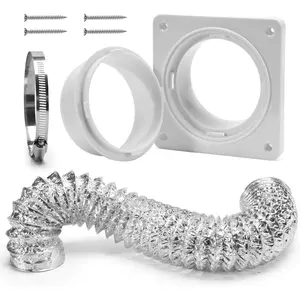 Dryer Vent Hose Connector Kit - Dryer Vent Wall Plate with Hose - Dryer Duct Connector with Quick Connect & Disconnect Dryer Dock Connector (Dryer Vent Connector with 4in - 8ft Hose)