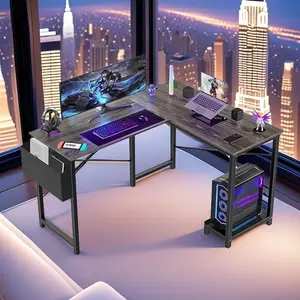 L Shaped Desk, 49 Inch Computer Desk with Reversible Storage Shelves HoL Shaped Computer Desk with Power Outlets, 49 Inch Small Corner Desk with Reversible Shelves, Gaming Desk Computer Table Study Writing Table for Home Office Bedroom Small Space, Black