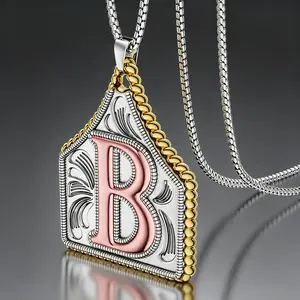 Western Initial Pendant Necklace - 26 Letters A-Z Stainless Steel Box Chain, Cowboy Hip Hop Jewelry for Men Women, Initial Charm, Letter Logo, Engraved Nameplate, Personalized Name, Custom Engraved Gifts, Initial Charm Necklaces, Letter Logo Necklaces