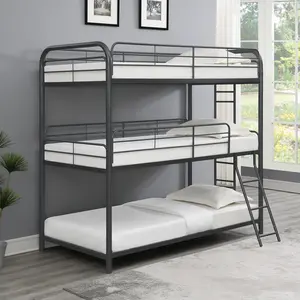Eyisean Heavy Duty Metal Triple bunk Bed, Steel 3 Three Bunkbeds with Ladder & Guardrail for Adults,No Box Spring Needed, Easy Assembly,Noise Reduced