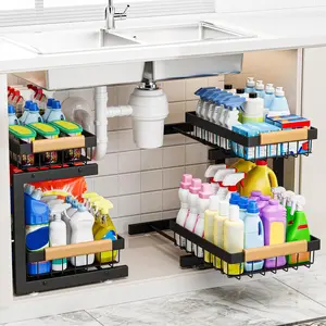 Under Sink Organizer XL Size, 2 Packs 2 Tier Expandable Height (13.5" - 17.5") Under-Sink Organizers Slide out Pull out Bathroom Kitchen Organizers And Storage