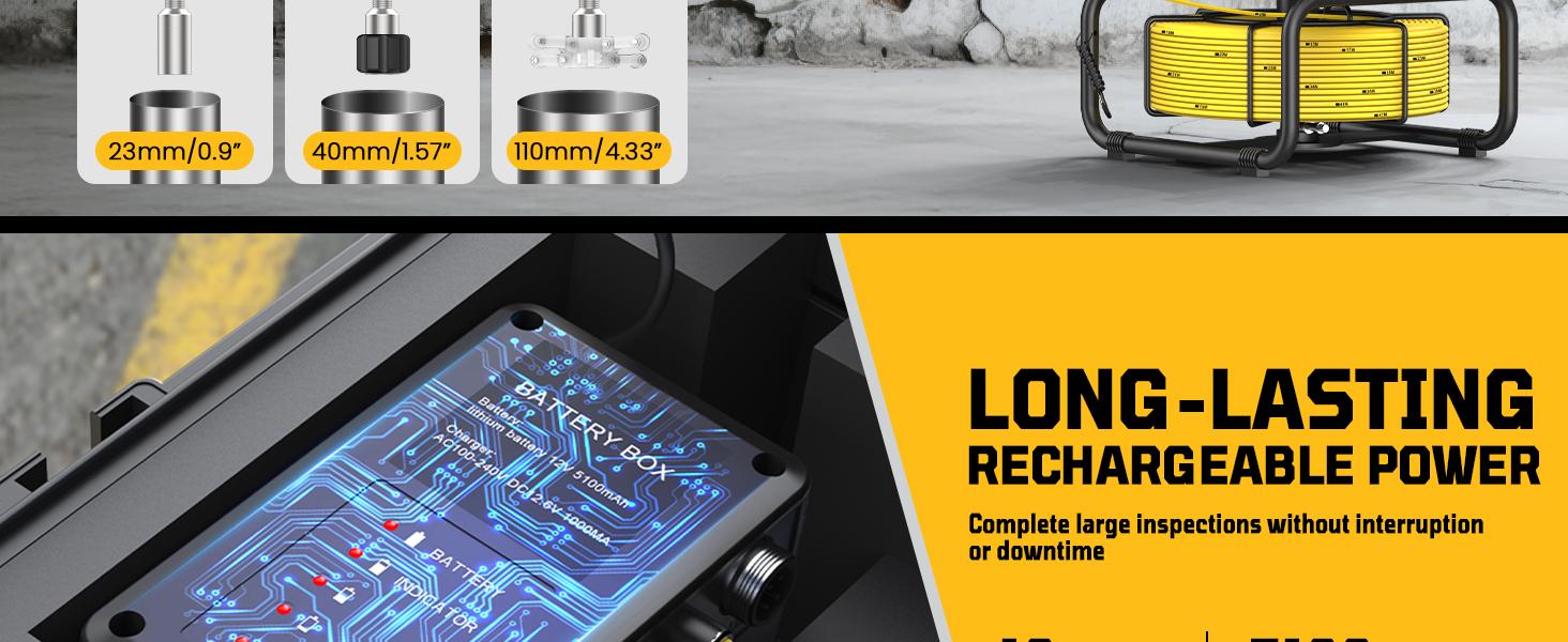 Self-Leveling Sewer Camera with Meter Marking, 9'' IPS Screen, HD 1080P Resolution, 5100mAh Battery, 100ft 5mm Cable Sewer Drain Video Inspection Camera with DVR Recorder and 32GB SD Card