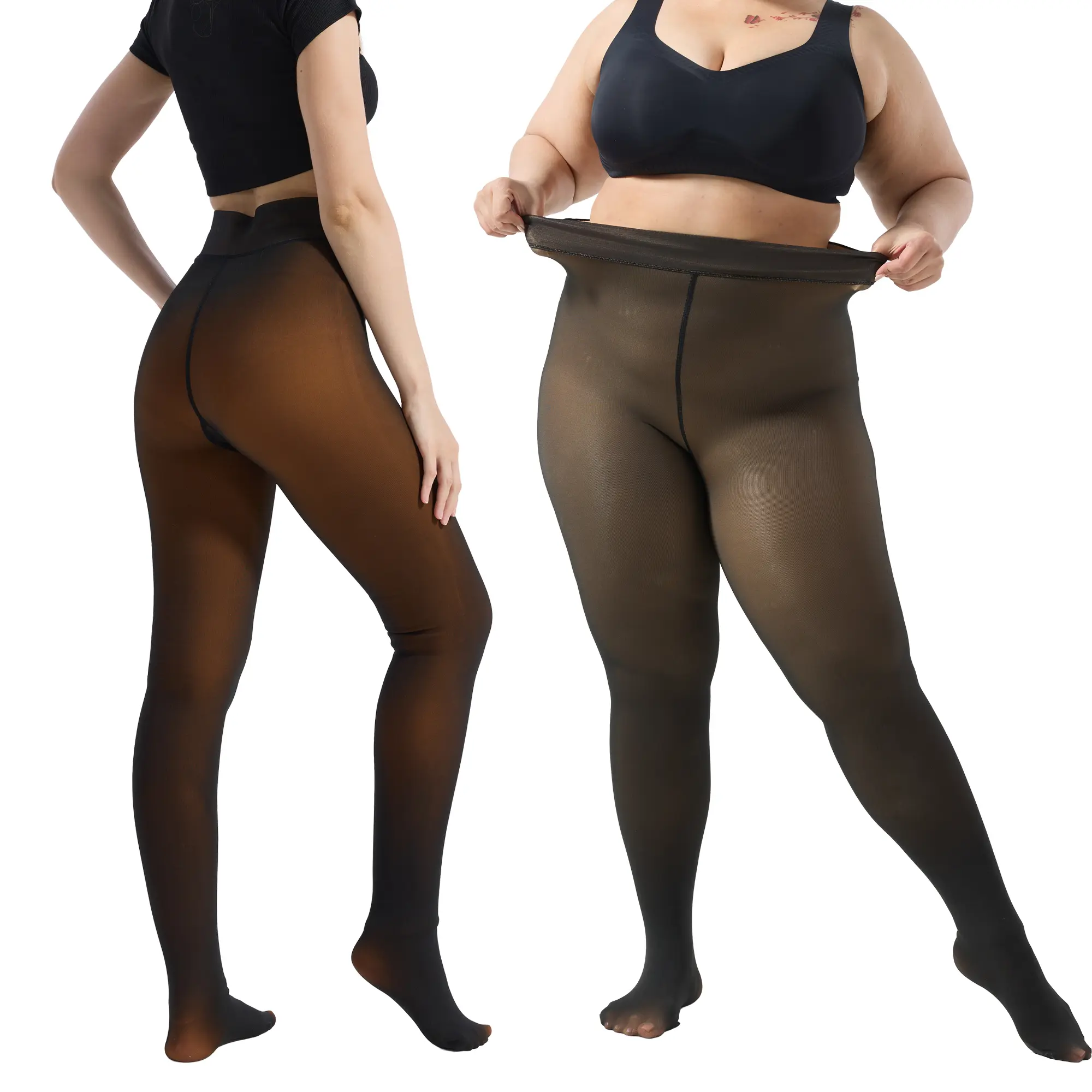 SleekCurve Fleece Lined Tights for Women Warm Pantyhose Fake Translucent Sheer Leggings Thick for Winter Comfort  Thermal High Waist Shapewear