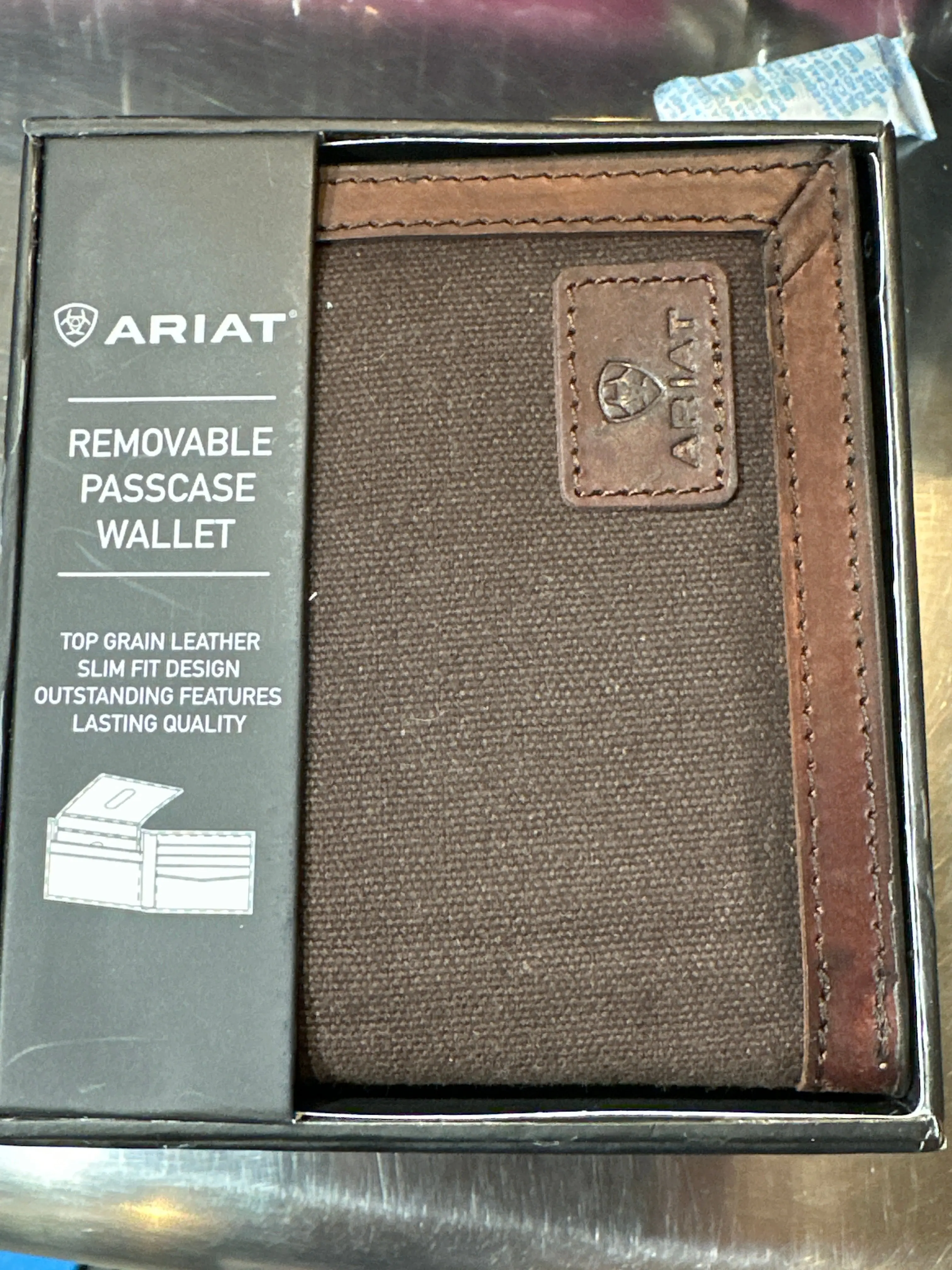 Ariat Bi-Fold Canvas Leather Wallet - Brown