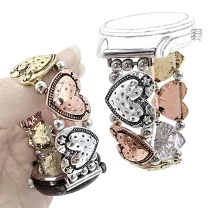 1 Pc Vintage Minimalist Heart Carved Metal Elastic Watch Band, Smart Watch Strap 20/22mm Spring Bar For Samsung Huawei Garmin Not For QuickFit & Special Interfaces Compatible With Apple Watch 38mm-49mm IWatch Ultra 3/2/1 SE Watch Not Included