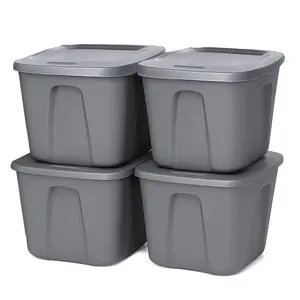Homz 10 Gallon Heavy Duty Plastic Storage Container, Titanium Silver (4 Pack)