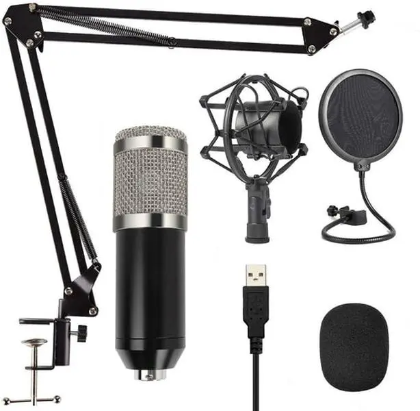 Capacitive Condenser Microphone Kit With Adjustable Arm USB Plug And Play For Studio Recording And Gaming
