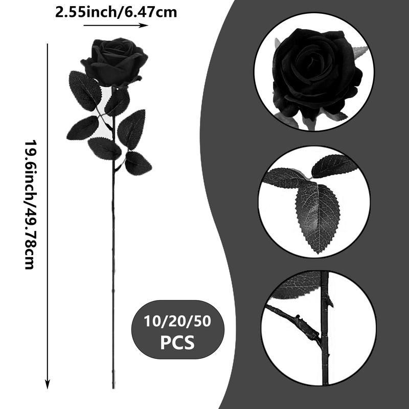YBLIOUKE 10/20/50 pcs Artificial Rose Howers LongStem Fake Silk Roses for DIY WeddingBouquet Table Centerpiece HomeDecor  Realistic Faux Flowers for Decoration, Suitable for Valentine’s Day, Mother’s Day, Halloween, Christmas, Floral Arrangements