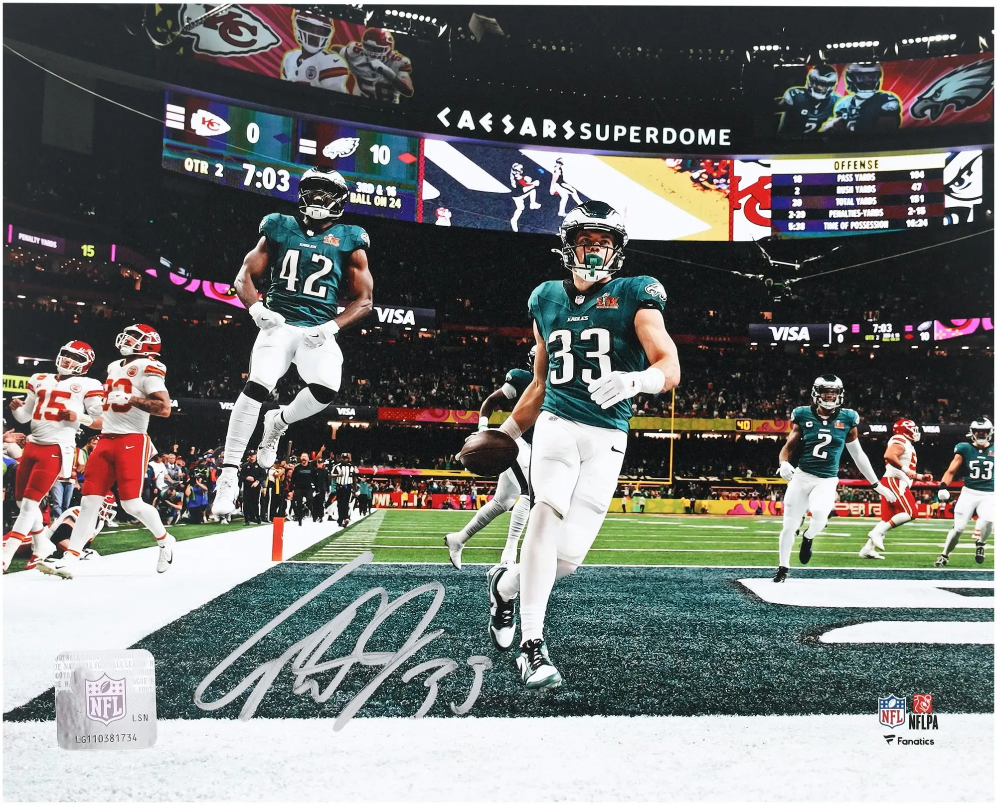 Cooper DeJean Philadelphia Eagles Autographed 8" x 10" Super Bowl LIX Pick 6 Photograph - Fanatics Authentic Certified