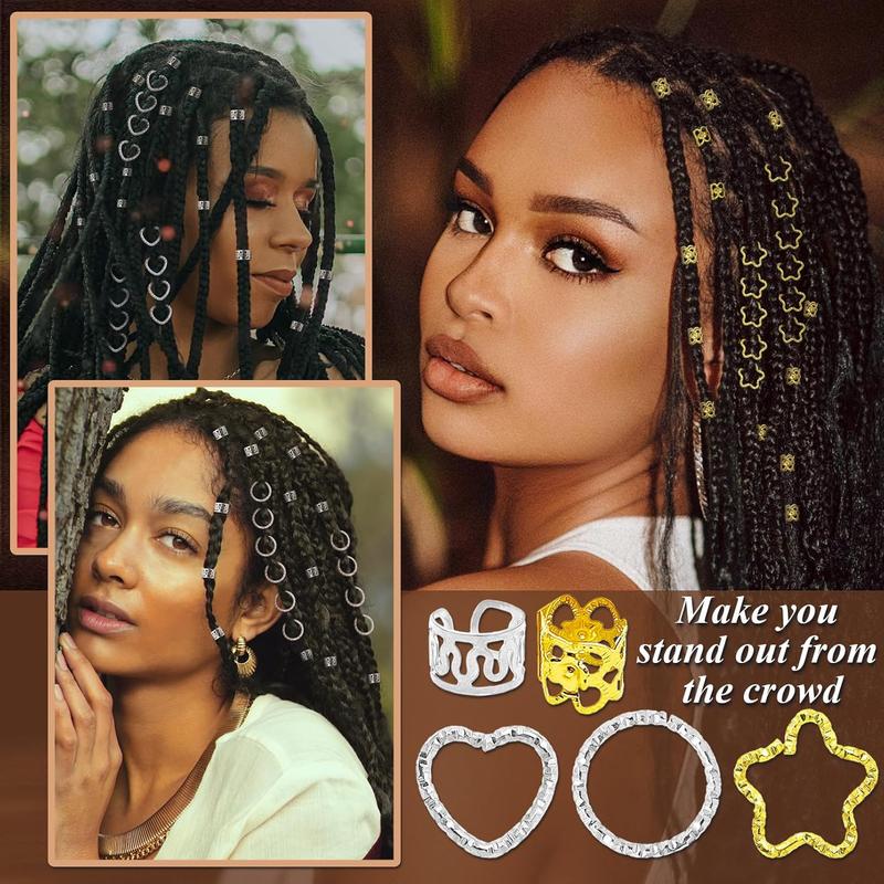 260 Pcs Hair Jewelry for Braids,Hair Beads Accessories for Dreadlock,Metal Hair Clips Cuffs Rings,Loc Rave Hair Charm Decorations Adjustable Kits for Men Women Gold and Silver